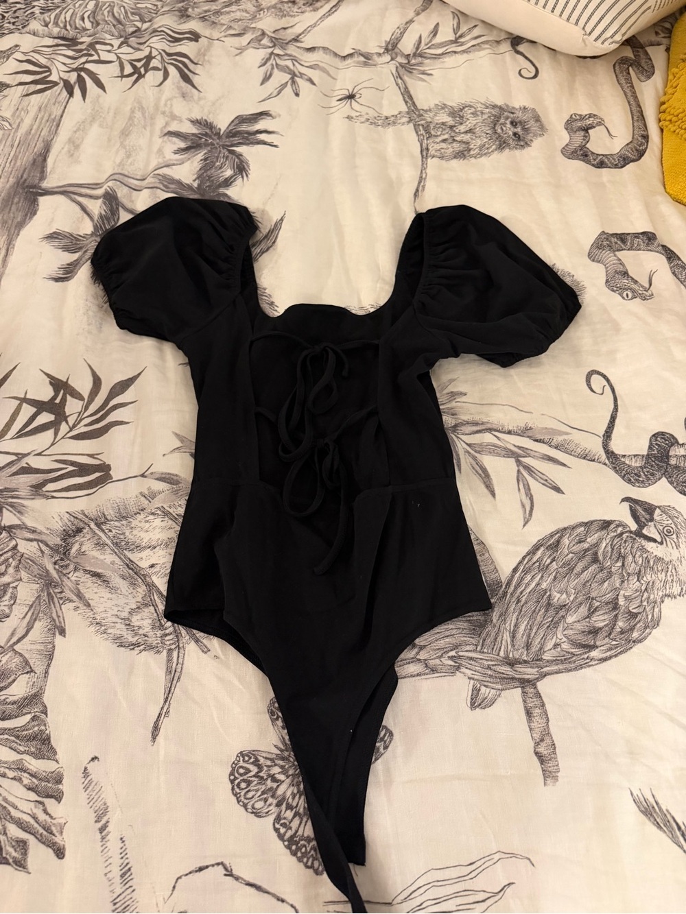 Women’s Black Puff-Sleeve One-Piece Bodysuit